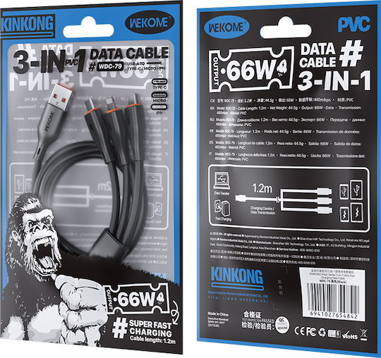 USB to Lightning / micro USB / Type-C 1.2m Cable (WDC-79)