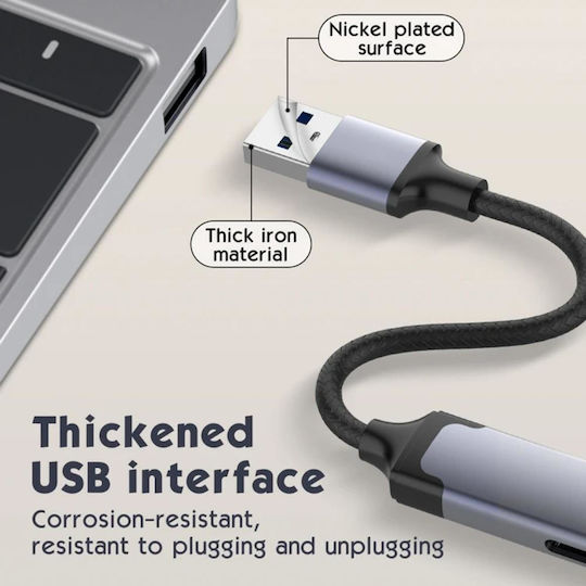 Techsuit Hub 4 Θυρών USB 3.0 με σύνδεση USB-A Γκρι