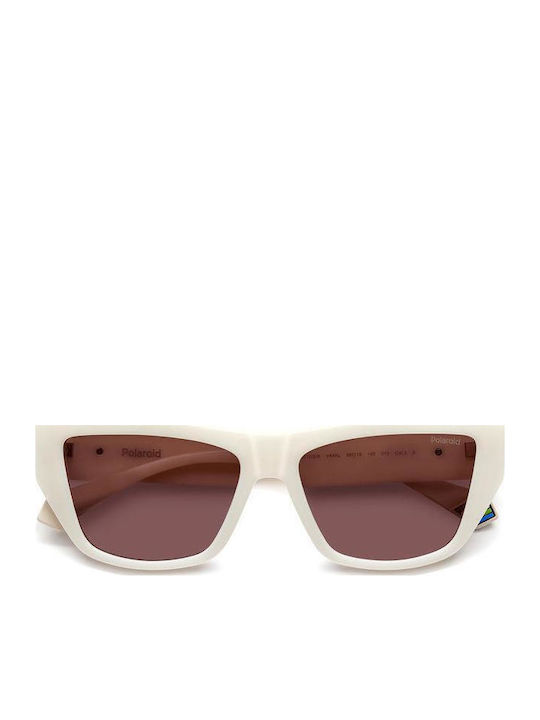Polaroid Women's Sunglasses with White Plastic Frame and Red Polarized Lens PLD6210/S/X VK6/KL