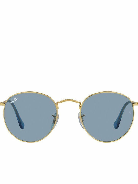 Ray Ban Round Metal Unisex Sunglasses with Gold Metal Frame and Blue Lens RB3447 001/56