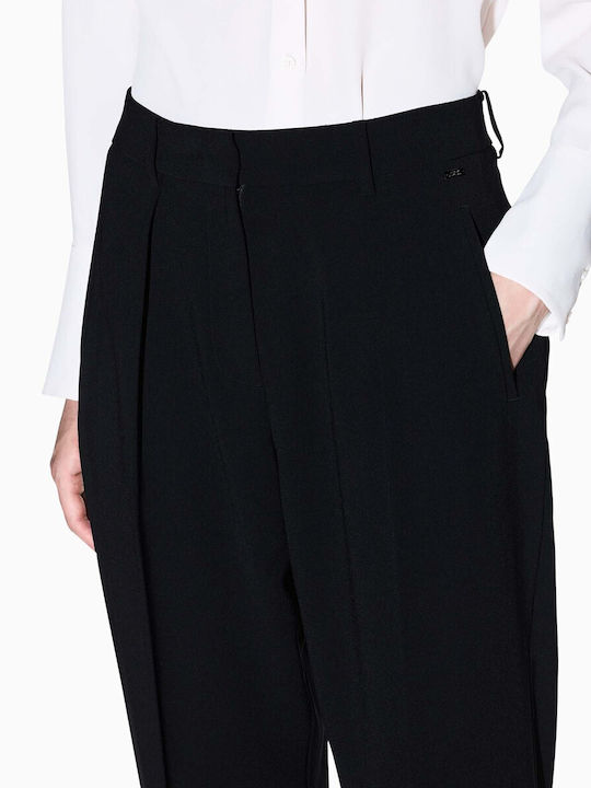 Women's Fabric Trousers in Straight Leg Style Black