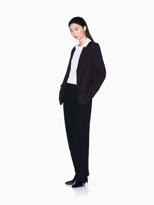 Women's Fabric Trousers in Straight Leg Style Black