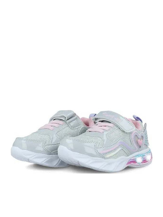 Kids Sneakers with Hoop & Loop Closure and Silver Lights
