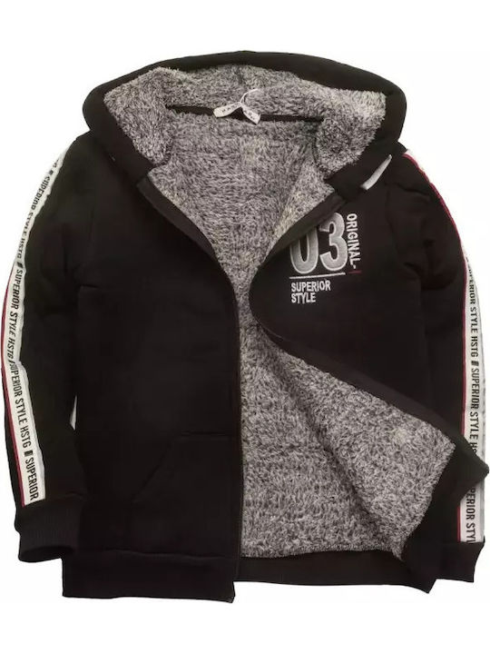 Kids Cardigan Cotton with Hood Black
