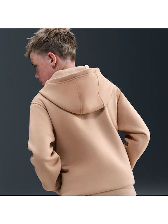 Fleece Kids Sweatshirt Cardigan with Hood and Pockets Beige Sportswear Club