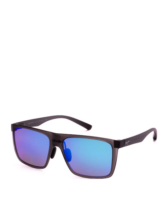 Maui Jim Honokalani Men's Sunglasses with Gray Plastic Frame and Light Blue Polarized Mirror Lens B455-14
