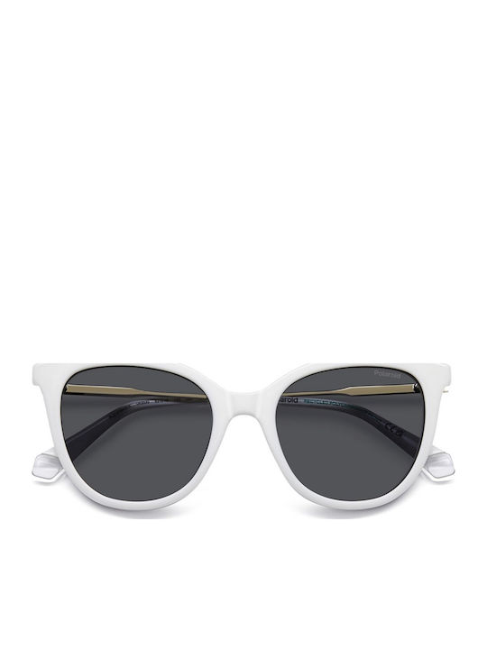 Polaroid Women's Sunglasses with White Plastic Frame and Gray Lens PLD4184/S/X VK6/M9