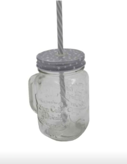 Sidirela Pahar Pentru Apă Din Sticlă Transparent/Gri Cu Pai 350ml