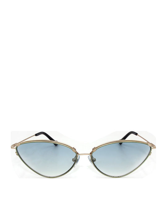 adidas Women's Sunglasses with Gold Metal Frame and Light Blue Gradient Lens AOM012-120032