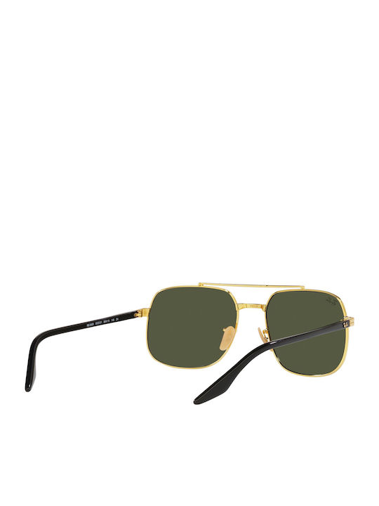 Ray Ban Unisex Sunglasses With Gold Metallic Frame And Green Lens