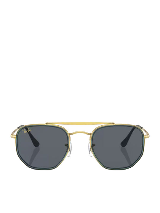 Ray Ban The Marshal II Unisex Sonnenbrille mit Gold Metall Gestell und Blau Linse RB3648M 9241/R5