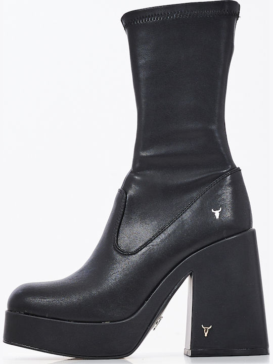 Leather Women's Ankle Boots Booties Ankle High With High Heel Black