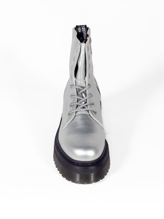 Jadon Leather Women's Ankle Boots with Medium Heel Silver