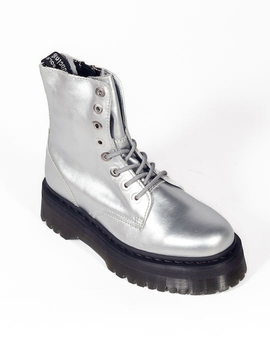 Jadon Leather Women's Ankle Boots with Medium Heel Silver