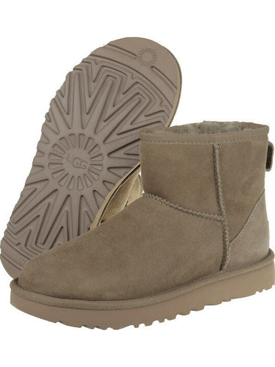 Classic Mini II Suede Women's Ankle Boots with Fur Antilope