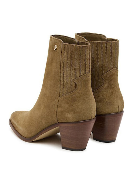 Suede Women's Chelsea Boots with Medium Heel Brown