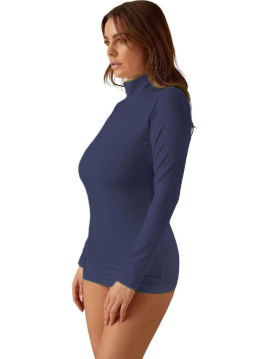 Langärmelig Blue Damen T-Shirt Rollkragen