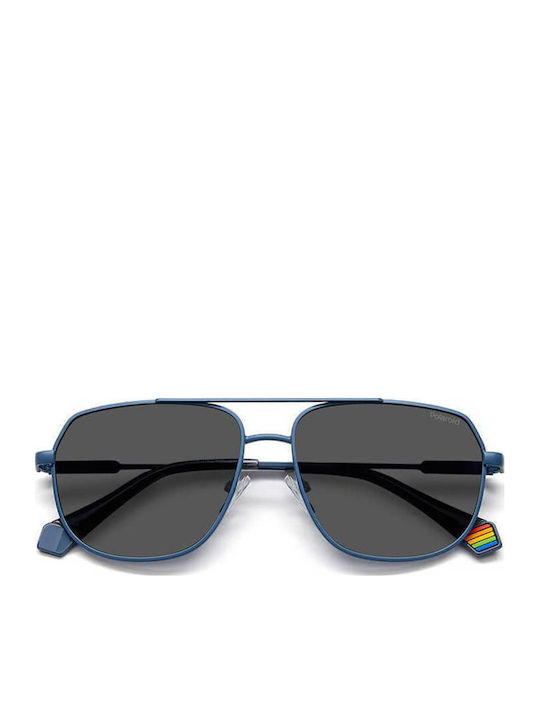 Polaroid Unisex Sunglasses with Blue Metal Frame and Gray Polarized Lens PLD6195/S/X FLL/M9