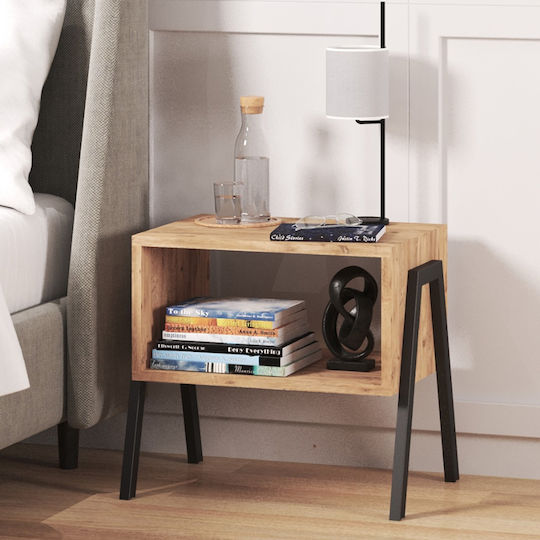 Bedside Table Taffa Wooden with Metal Legs Black 49x35x49cm