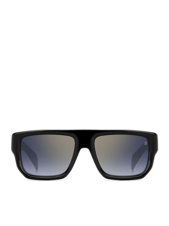 David Beckham Men's Sunglasses with Black Plastic Frame and Blue Gradient Mirror Lens DB 7132/S 807/1V
