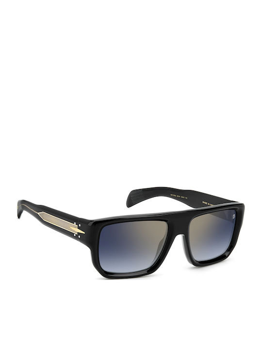 David Beckham Men's Sunglasses with Black Plastic Frame and Blue Gradient Mirror Lens DB 7132/S 807/1V