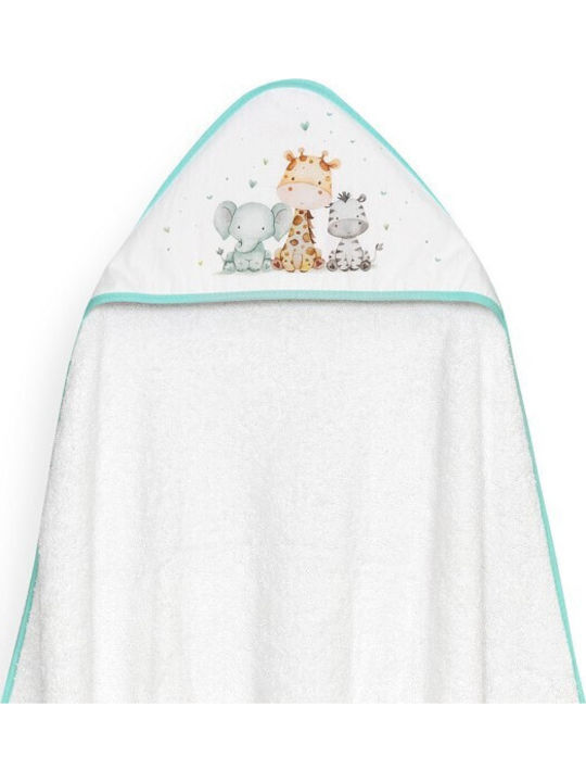 Interbaby Βρεφική Κάπα-Μπουρνούζι με Κουκούλα White-green 100x100εκ.