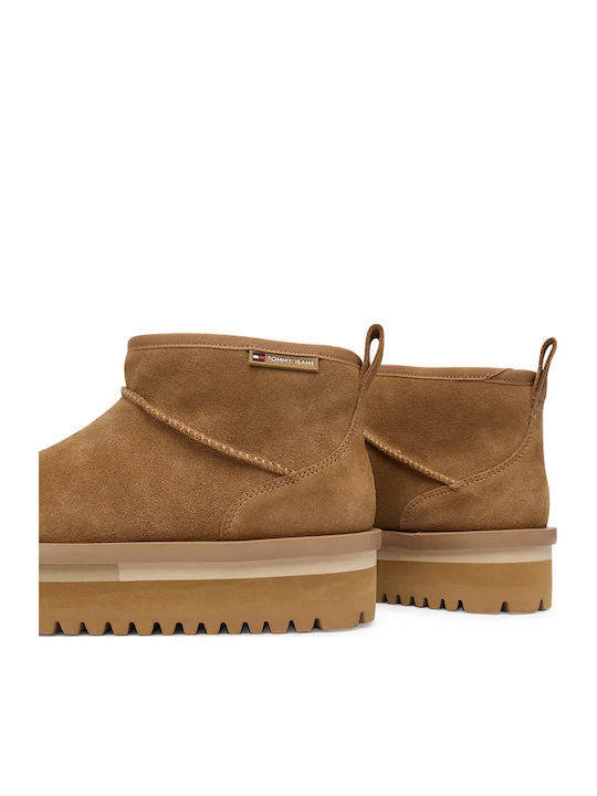 Leather Women's Ankle Boots with Fur Tabac Brown