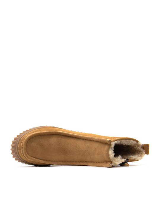 Torhill Cozy Δερμάτινα Γυναικεία Μποτάκια με Γούνα Ταμπά
