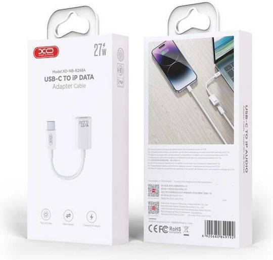 XO Конвертор USB-C мъжки към Lightning женски Бял 1бр NO-XO-856848