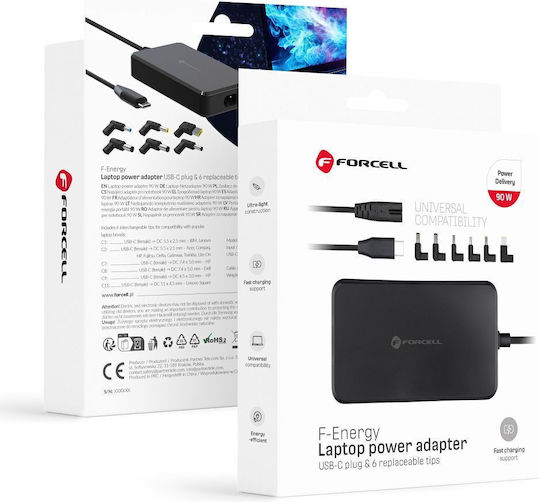 Forcell Laptop Charger 90W 5A with Detachable Power Cable
