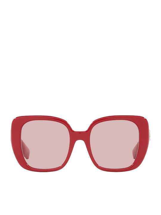 Burberry Helena Woman Sunglasses with Red Horn-Rimmed Frame and Green Lens BE4371 4027/5