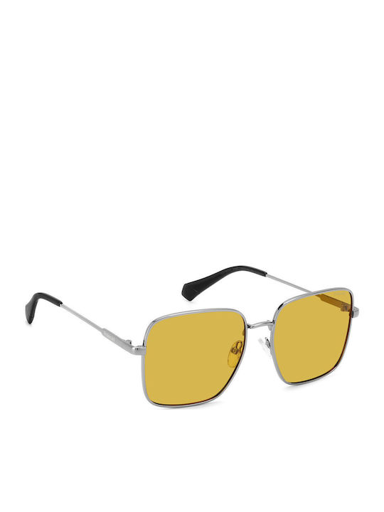 Polaroid Women's Sunglasses with Silver Metal Frame and Yellow Polarized Lens PLD6194/S/X 6LB/MU