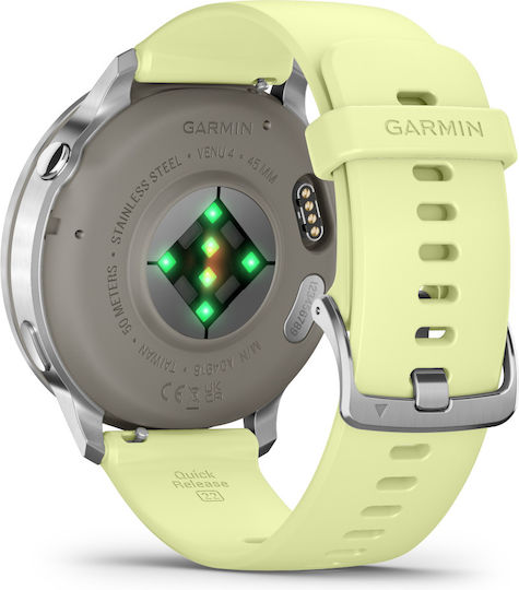 Garmin Venu 4 Stainless Steel 45mm Αδιάβροχο Smartwatch με Παλμογράφο (Silver with Citron)