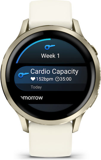 Garmin Venu 4 Stainless Steel 41mm Αδιάβροχο Smartwatch με Παλμογράφο (Lunar Gold with Bone)