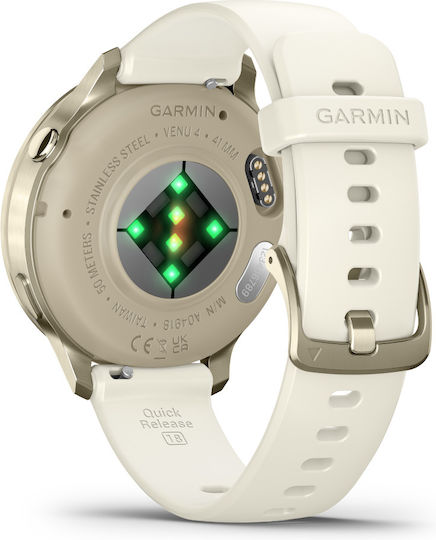 Garmin Venu 4 Stainless Steel 41mm Αδιάβροχο Smartwatch με Παλμογράφο (Lunar Gold with Bone)
