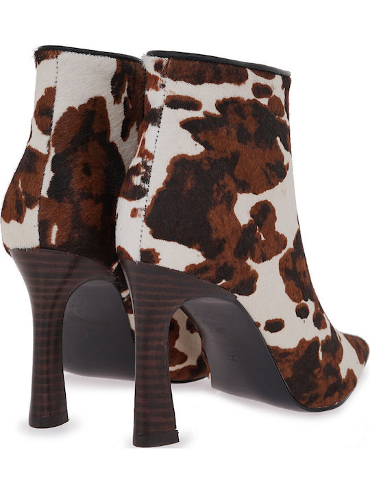 Leather Women's Ankle Boots with High Heel Beige