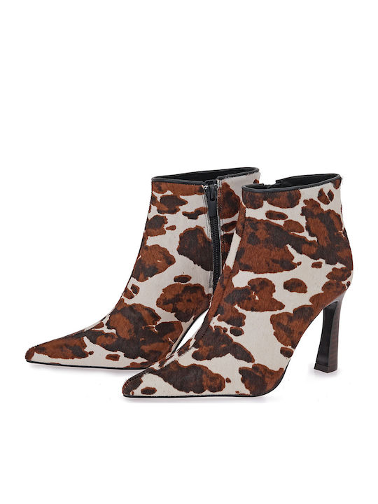 Leather Women's Ankle Boots with High Heel Beige