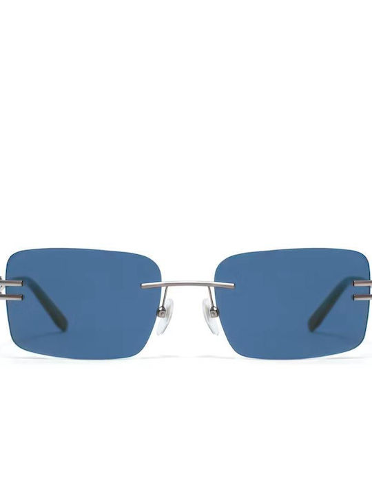 Gigi Barcelona Unisex Sonnenbrille mit Silber Metall Gestell und Blau Spiegel Linse 6862/3