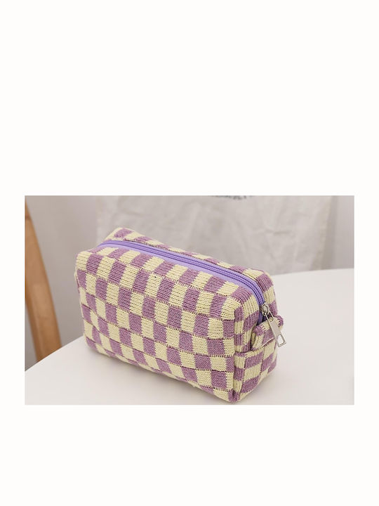 Toiletry Bag Cosmetic Woven Check Lilac