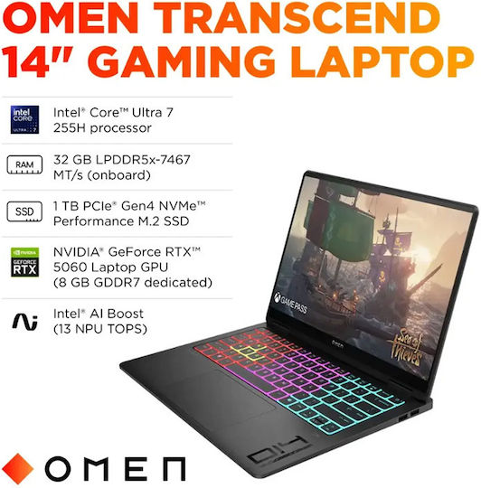 HP OMEN Transcend 14-fb1013dx 14" OLED 120Hz (Ultra 7-255H/32GB/1TB SSD/GeForce RTX 5060/W11 Home) (US Keyboard)