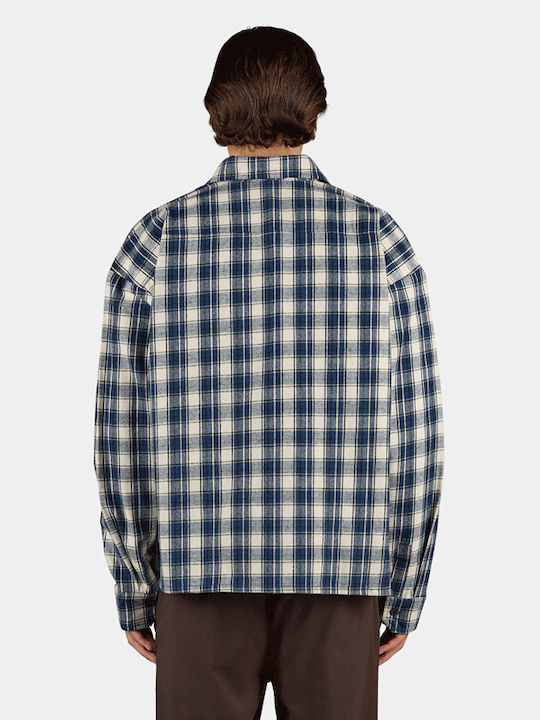 Long Sleeve Flannel Shirt in Oversized Checked Pattern Indigo Navy Stone