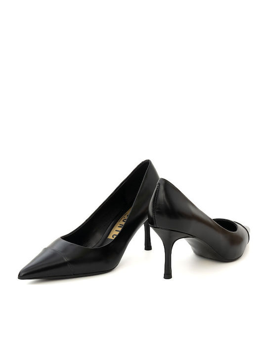 Leather Pointed Toe Black Medium Heels