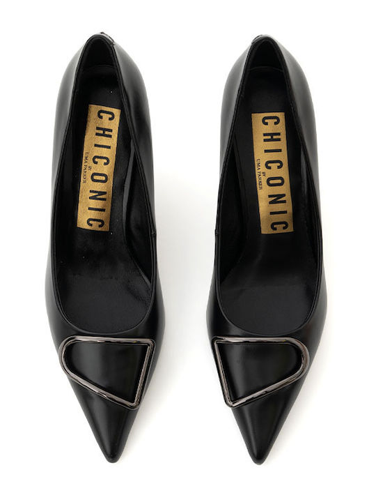 Leather Pointed Toe Black Medium Heels