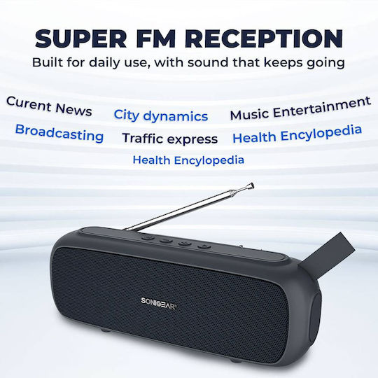 Sonic Gear Super Bass Ηχείο Bluetooth 20W με Ραδιόφωνο και Διάρκεια Μπαταρίας έως 6 ώρες Graphite