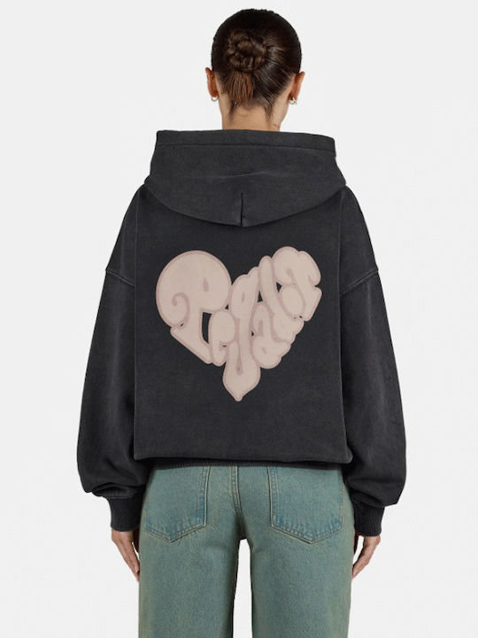 Long Women's Sweatshirt Hooded Vintage Black