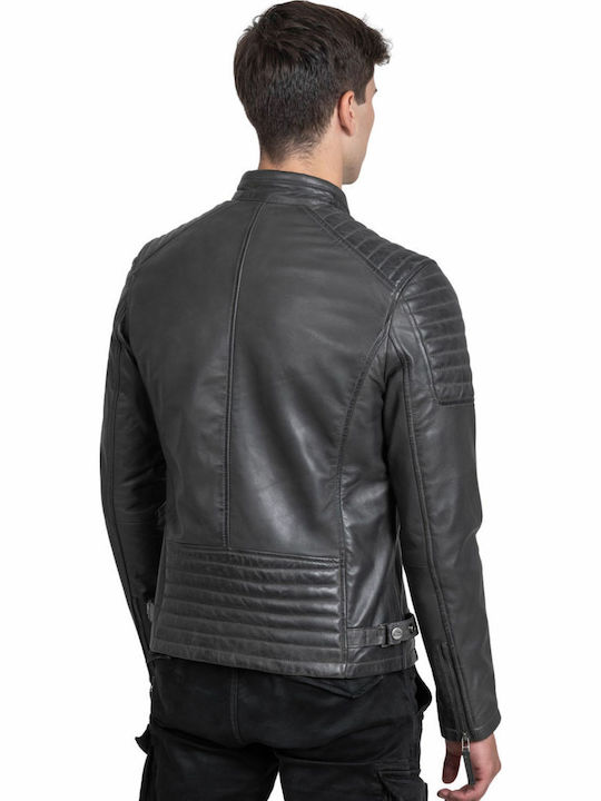 Delta Sheep Leather Jacket Biker Grey