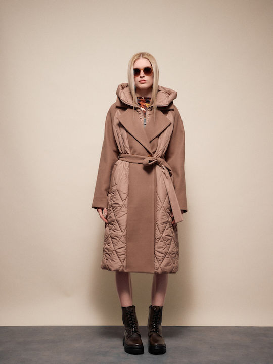 Women's Dk Beige Coat with Hood