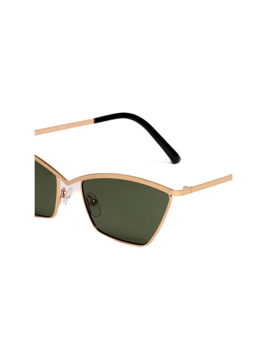 AV Sunglasses Luxa Women's Sunglasses with Gold Metal Frame and Green Polarized Lens 130-GOLD