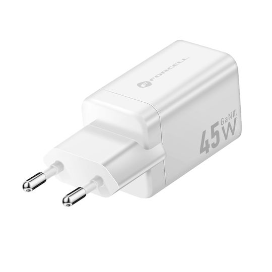 Forcell Φορτιστής Χωρίς Καλώδιο GaN με Θύρα USB-A και Θύρα USB-C 45W Power Delivery / Quick Charge 4.0 Λευκός (F-Energy Mini VT-36)