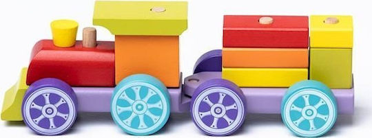 Cubika Train Locomotive Toy Wooden Colorful Cars Blocks Stacking